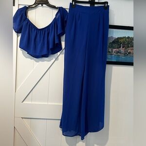 2 Piece Royal Blue CropTop and Flowy Pants